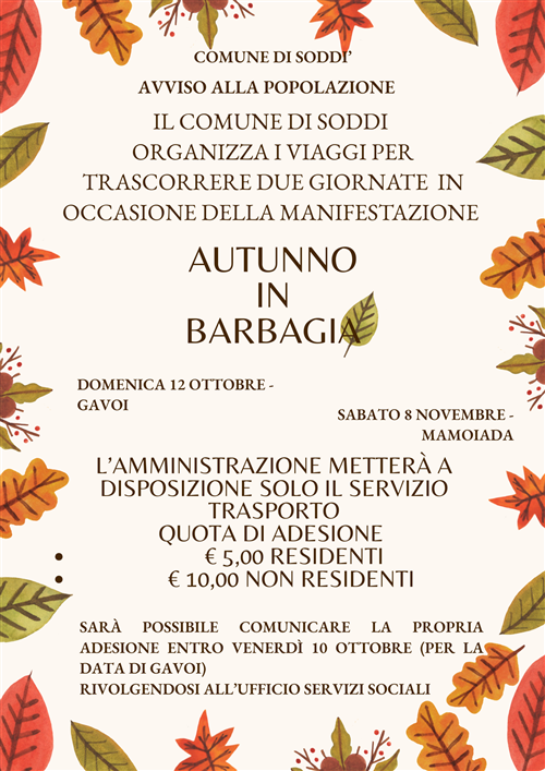 Servizio Trasporto in occasione di Autunno in Barbagia